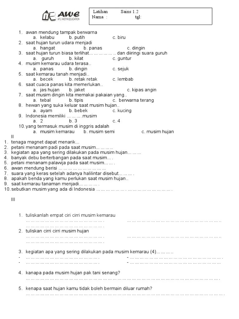 Latihan Uas1 IPA KELAS 1 SD | PDF