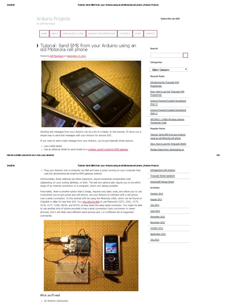 Tutorial - Send SMS From Your Arduino Using An Old Motorola Cell Phone ...