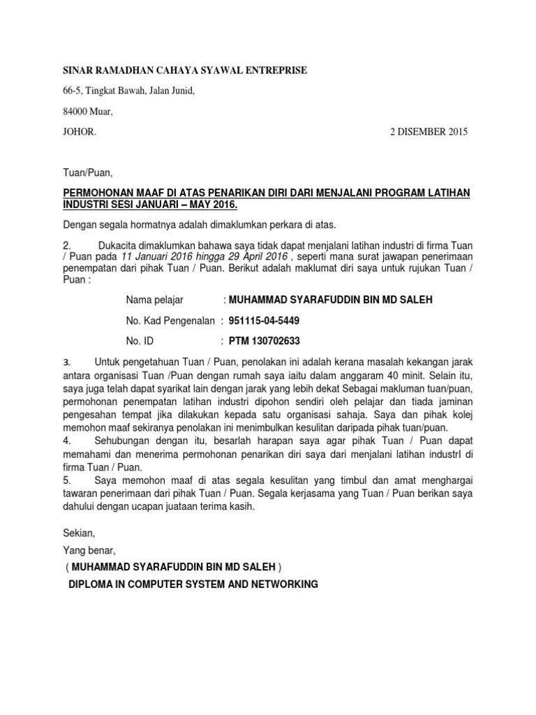 Contoh surat permohonan latihan industri, cara buat permohonan latihan praktikal internship di syarikat untuk pelajar pengajian tinggi, contoh . Surat Rasmi Penolakan Latihan Industri Pdf