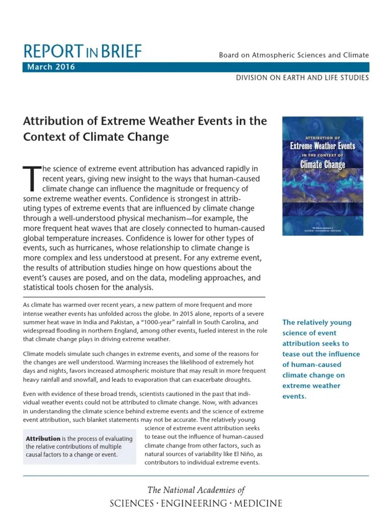 Attribution ExtreAttribution Of Extreme Weather Events In The Context ...