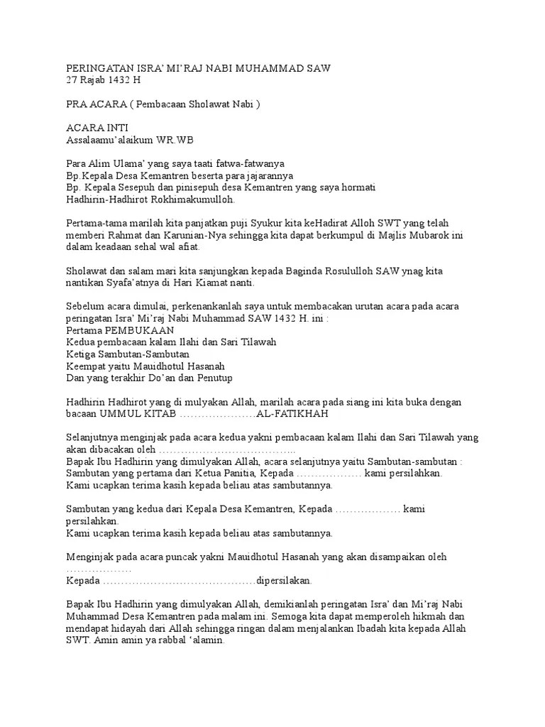 The best teks mc pengajian isra mi raj bahasa jawa msak peringatan isra mi raj 1438 h ma had al jami ah contoh teks pembawa acara pdf free download proposal isra miraj dash. Teks Mc Isra Mi Raj Pdf