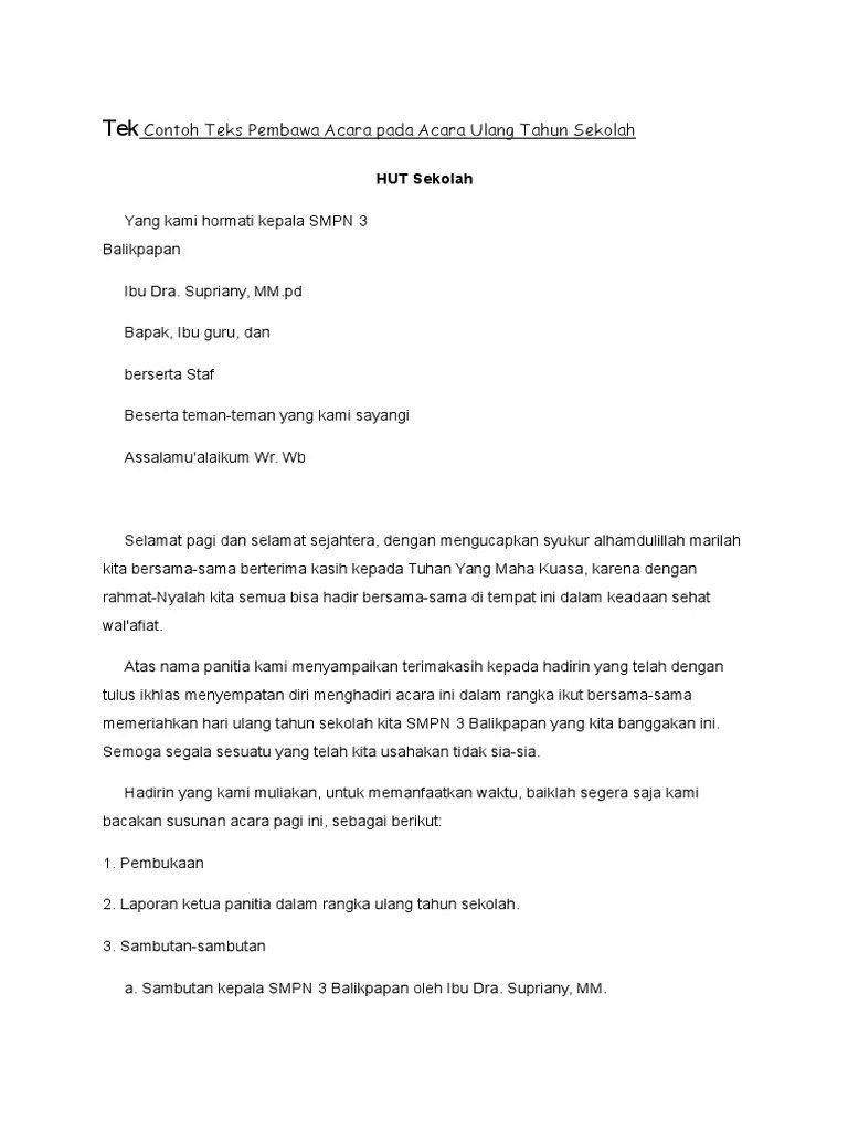 Teks Pembawa Acara Ulang Tahun Anak Pdf Pembukaan oleh pembawa acara MC.