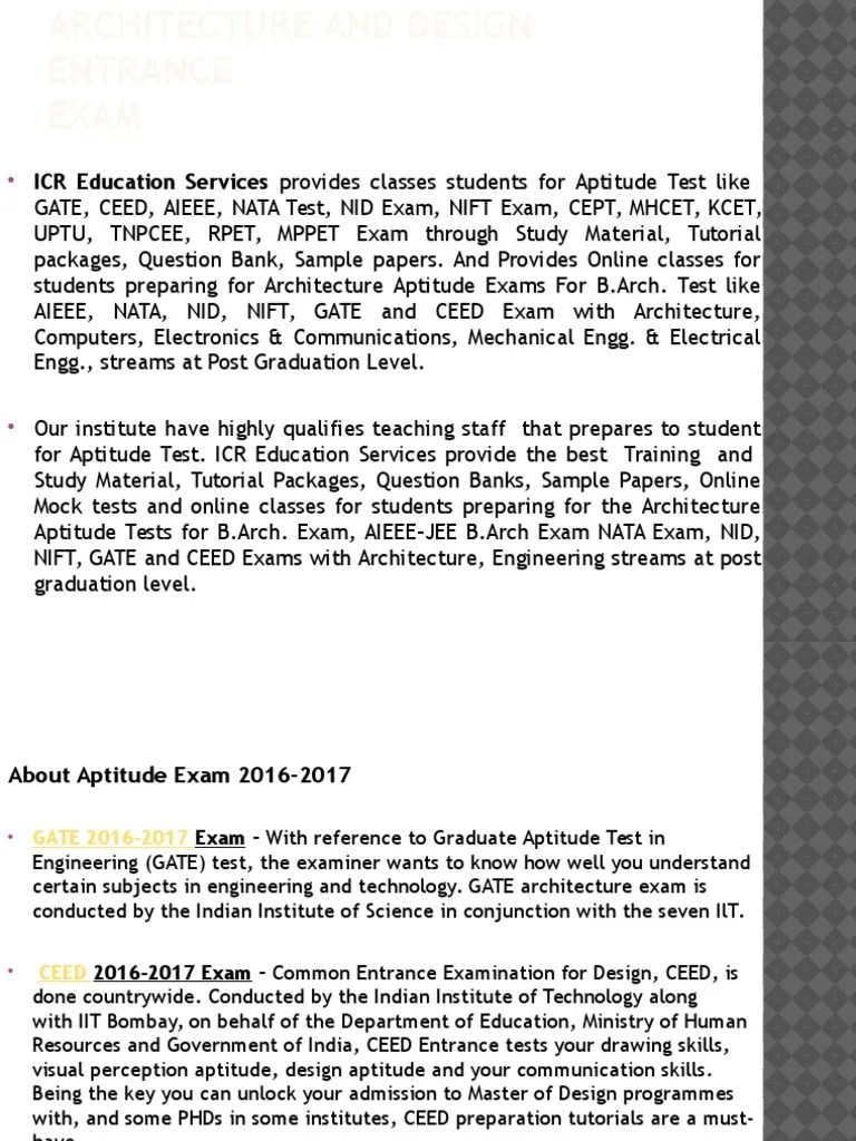 Architecture And Design Entrance Exam | PDF | Test (Assessment) | Academia