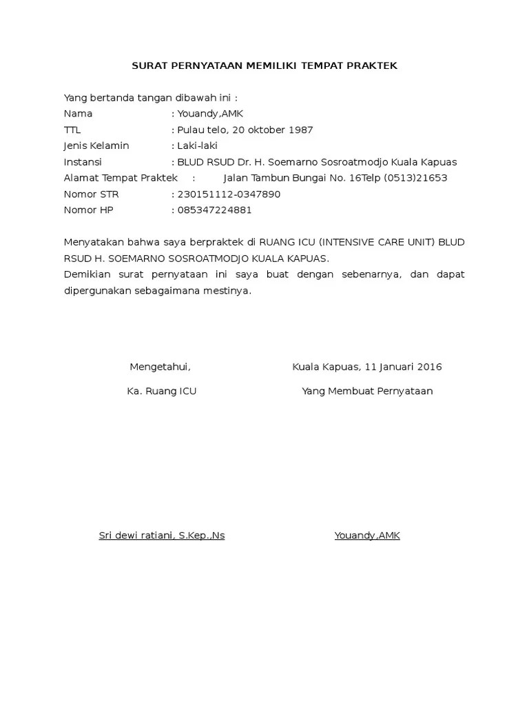 Contoh surat resmi dalam bahasa inggris · 1. Surat Pernyataan Memiliki Tempat Praktik