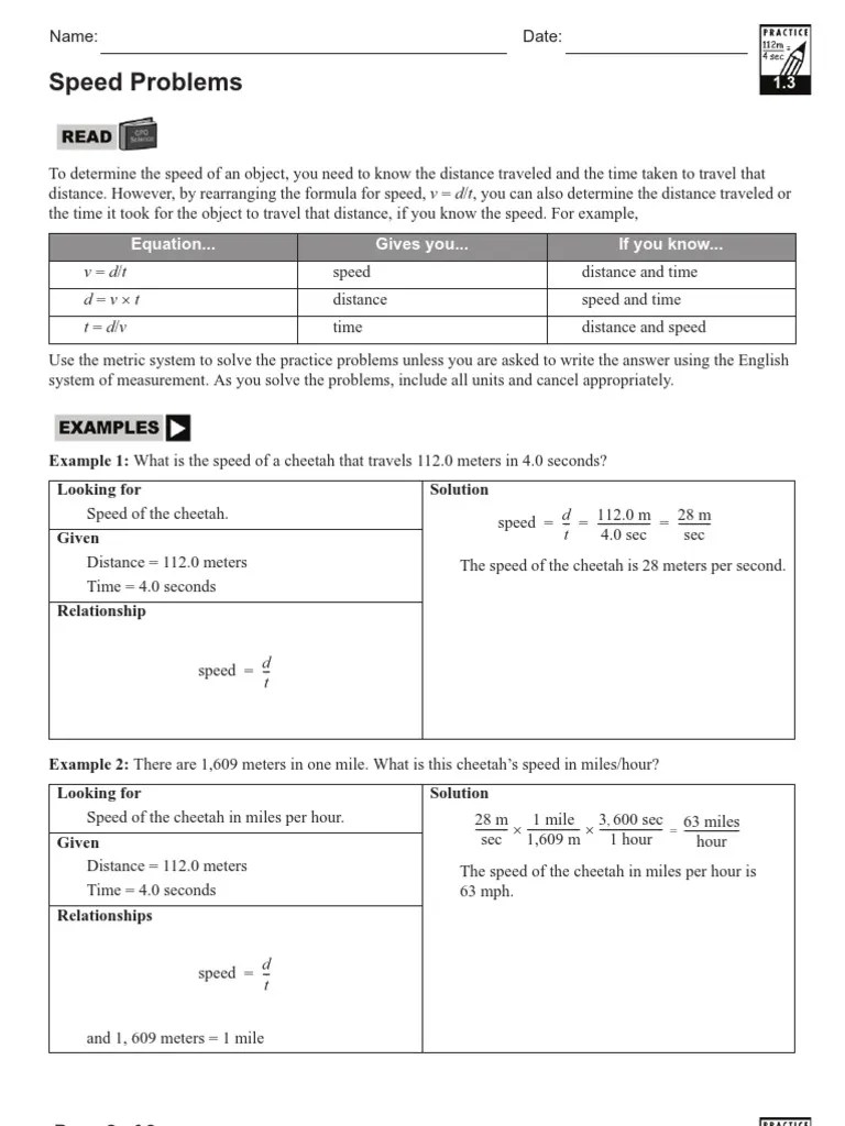Speed, Distance And Time Worksheet | PDF | Speed | Distance
