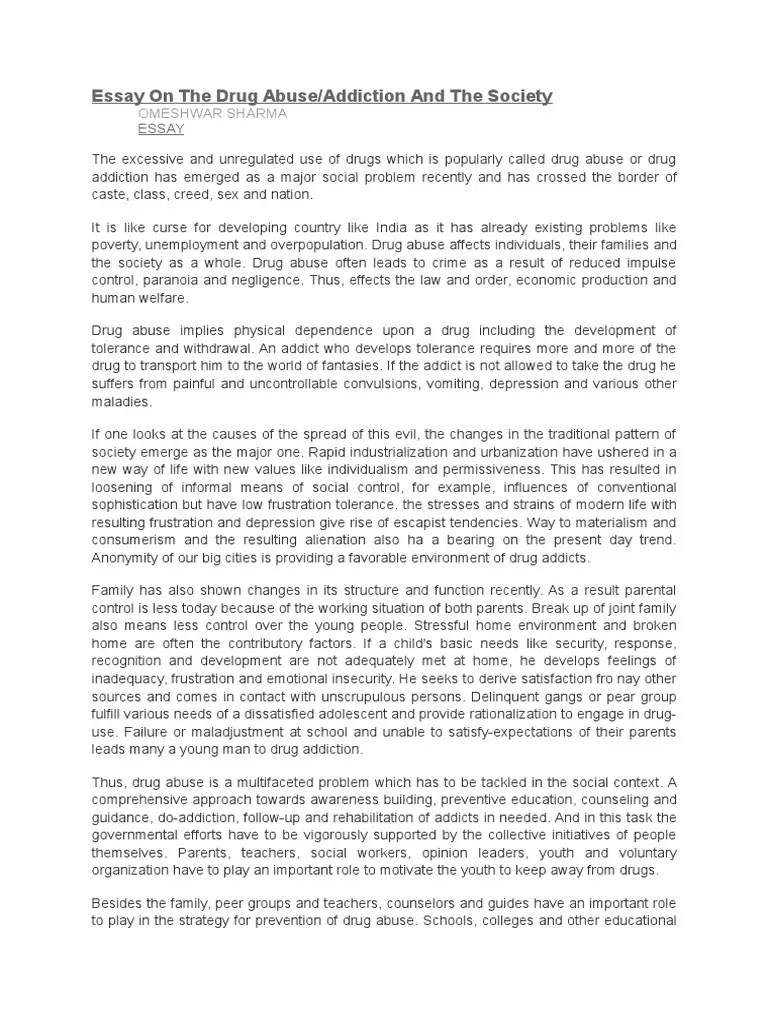 Essay On The Drug Abuse | PDF | Substance Dependence | Substance Abuse
