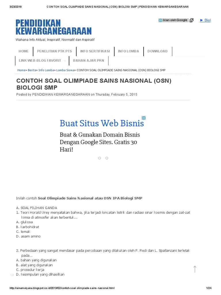 Proses menuju kedewasaan yang tidak dapat diukur. Contoh Soal Olimpiade Sains Nasional Osn Biologi Smp Pendidikan Kewarganegaraan Pdf