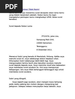 Tarikh yang anda memohon untuk tidak hadir ke sekolah. Contoh Surat Kiriman Tidak Rasmi