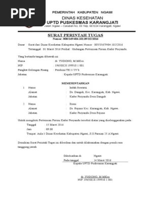 Berikut ini merupakan contoh surat tugas ✓ seperti surat dinas, guru, kerja, perusahaan, pelatihan dan organisasi ✓. Surat Tugas Kader Pdf