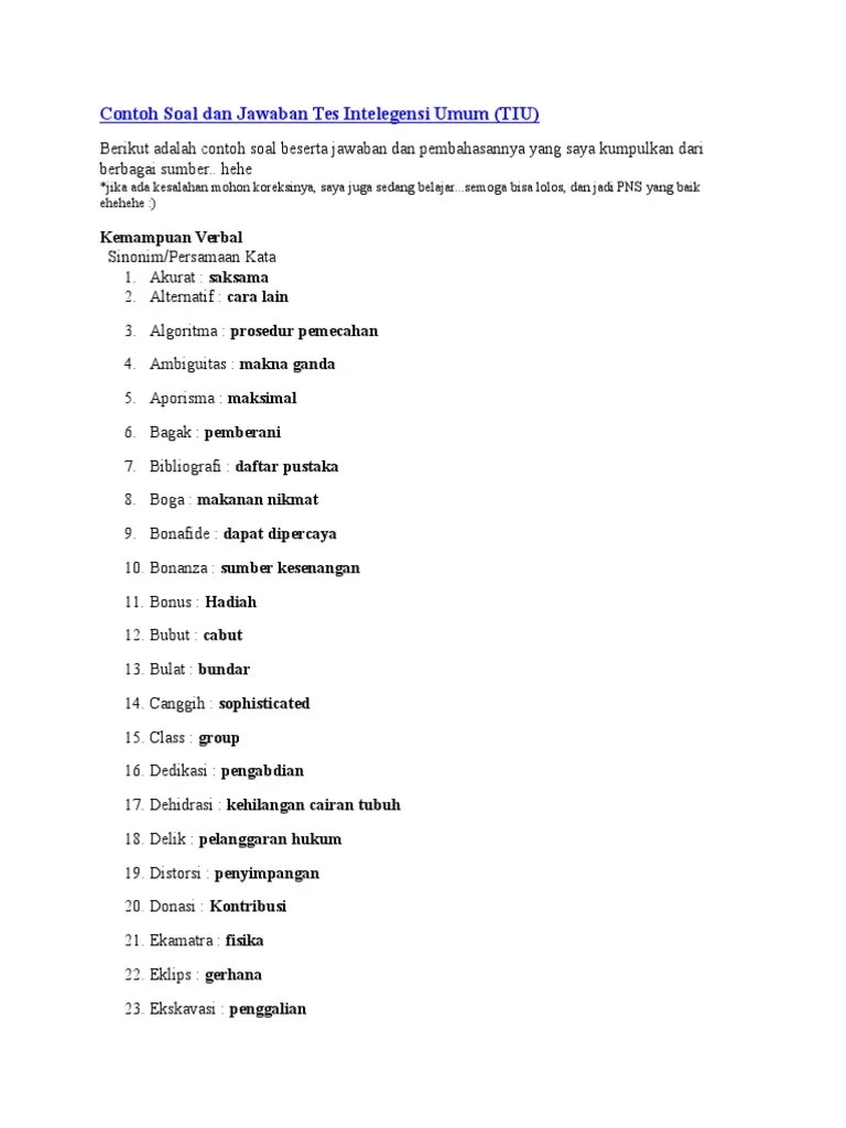 Contoh Soal Dan Jawaban Tes Intelegensi Umum | PDF