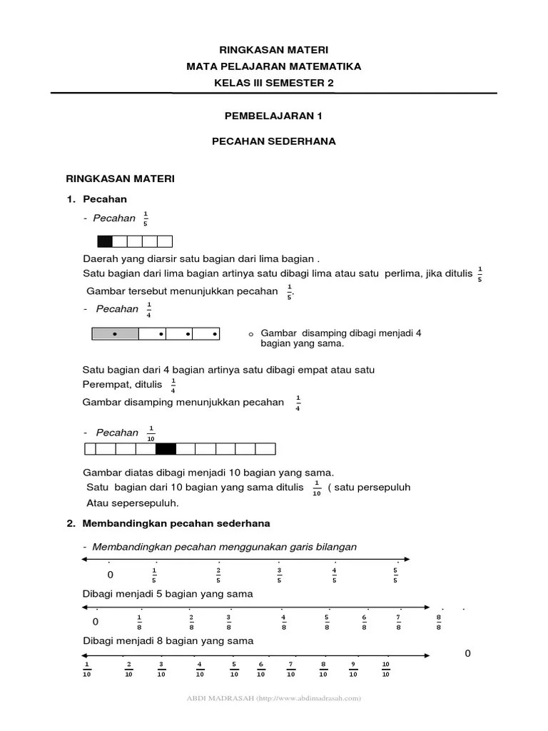Setengah, seperempat, sepertiga, dan seperenam). Ringkasan Materi Matematika Kelas 3 Semester 2 Pdf