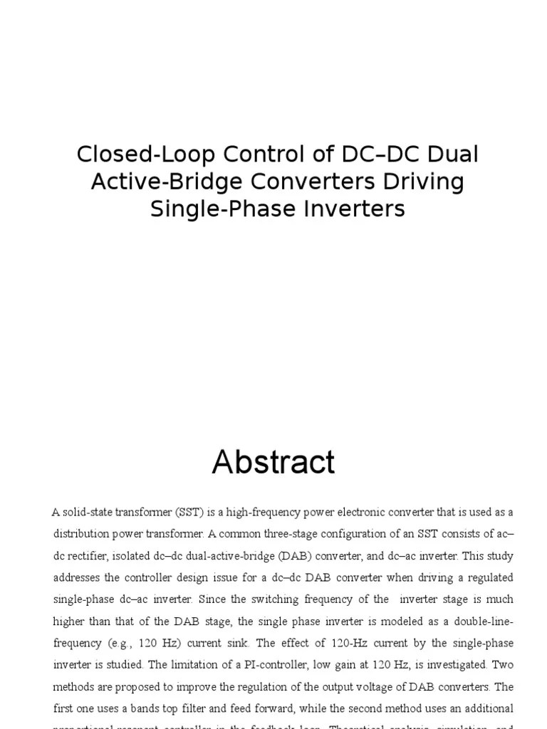 Closed-Loop Control Of DC-DC Dual Active-Bridge Converters Driving ...