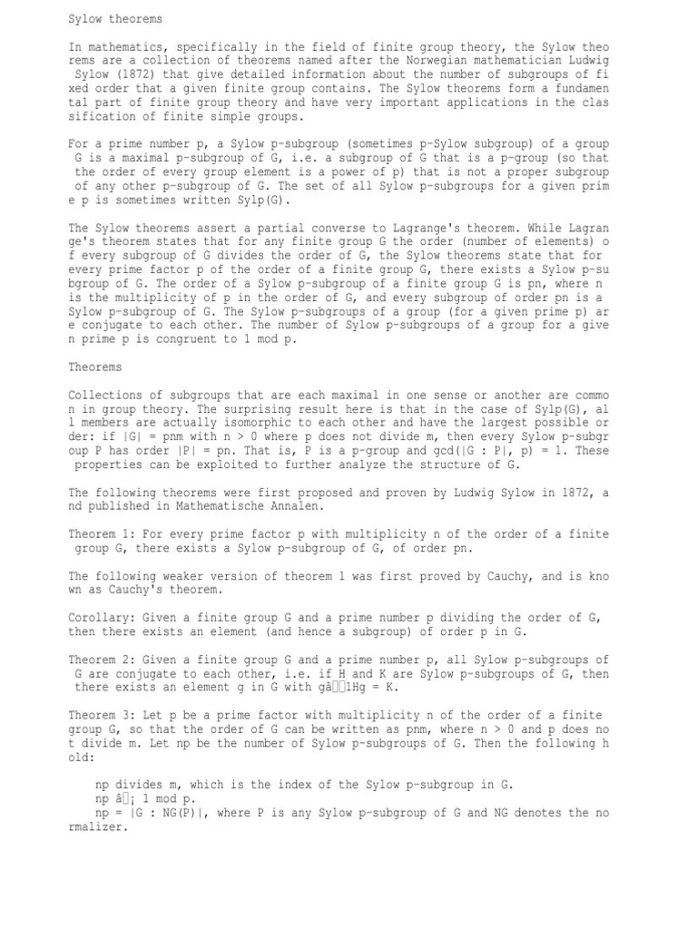 Sylow Theorems: Subgroups Of Finite Groups | PDF | Mathematical ...