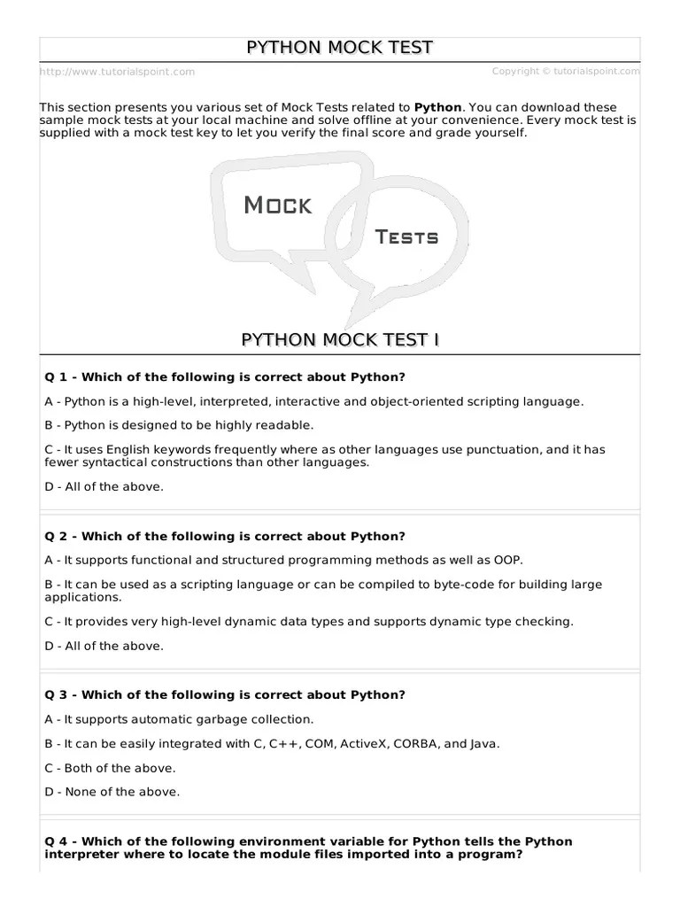 Python Mock Test I | PDF | Python (Programming Language) | C ...
