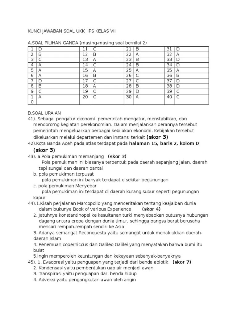 Ilmu pengetahuan sosial kelas : Kunci Jawaban Soal Ukk Ips Kelas Vii Pdf