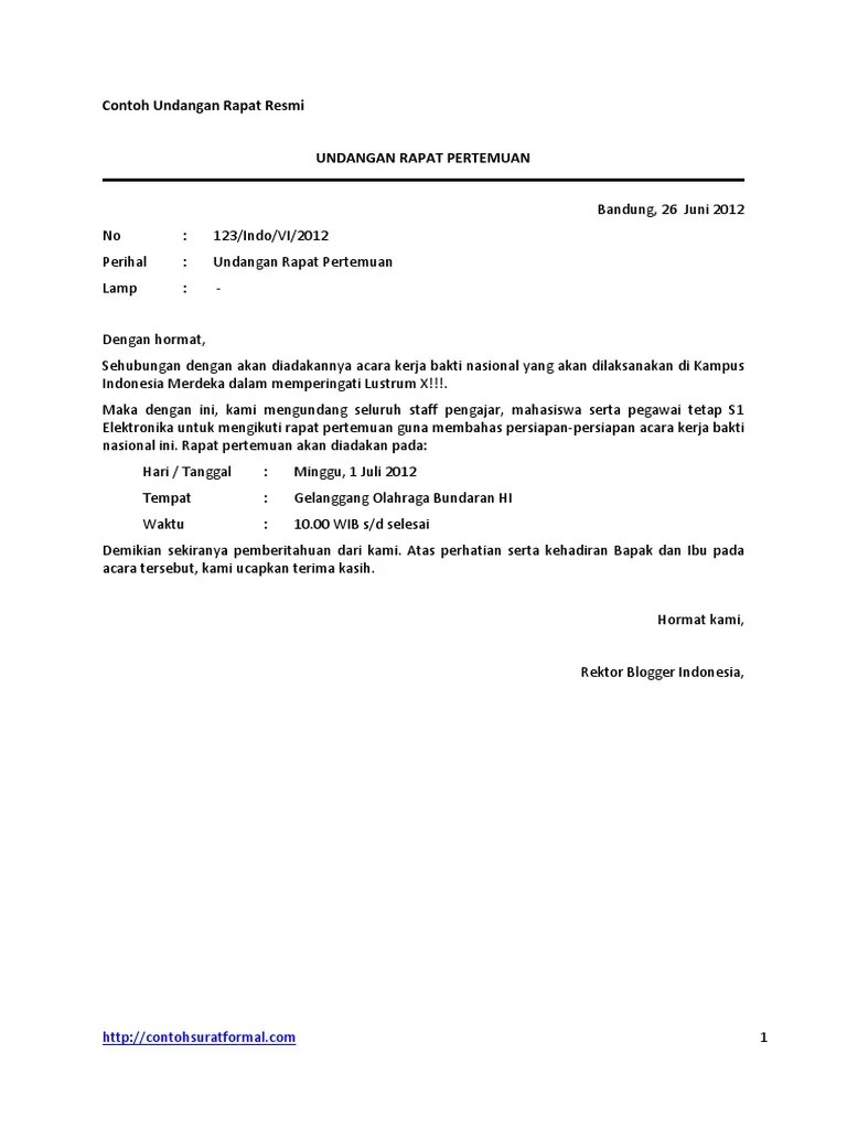 Contoh surat undangan rapat organisasi osis. Contoh Surat Resmi Undangan Rapat Nusagates