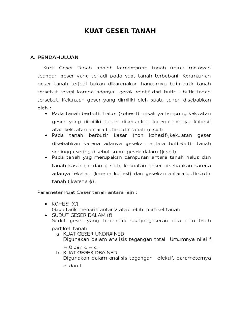 Contoh Soal Kuat Geser Tanah Dan Penyelesaiannya Mathlaul Khairiyah