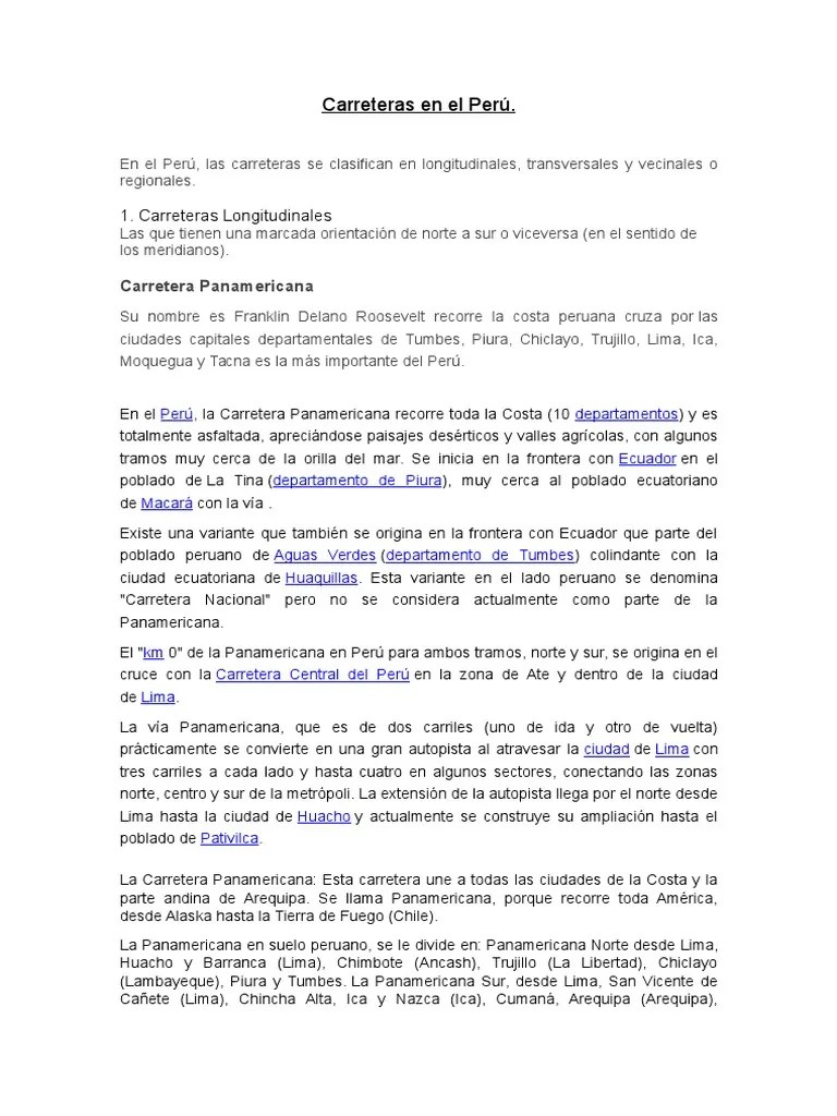 Carreteras Del Peru-Ingenieria Civil | PDF | La Carretera | Transporte Por Carretera