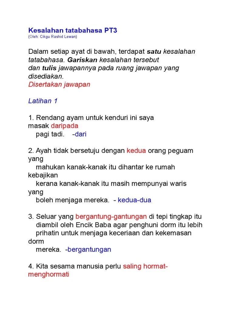 You can do the exercises online or download the worksheet as pdf. Jwapan Kesalahan Tatabahasa Pt3 Pdf