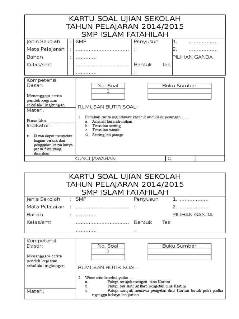 Soal utspts bahasa inggris dan kunci jawaban kelas 9 smp. Latihan Soal Usbn Bahasa Jawa Smp Beinyu Com