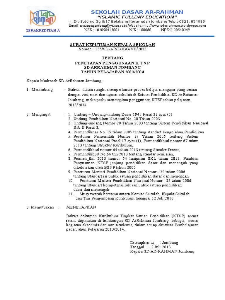 3 download contoh sk penetapan kurikulum sekolah format ms word.doc. 1 3 Sk Penetapan Ktsp Sd Pdf