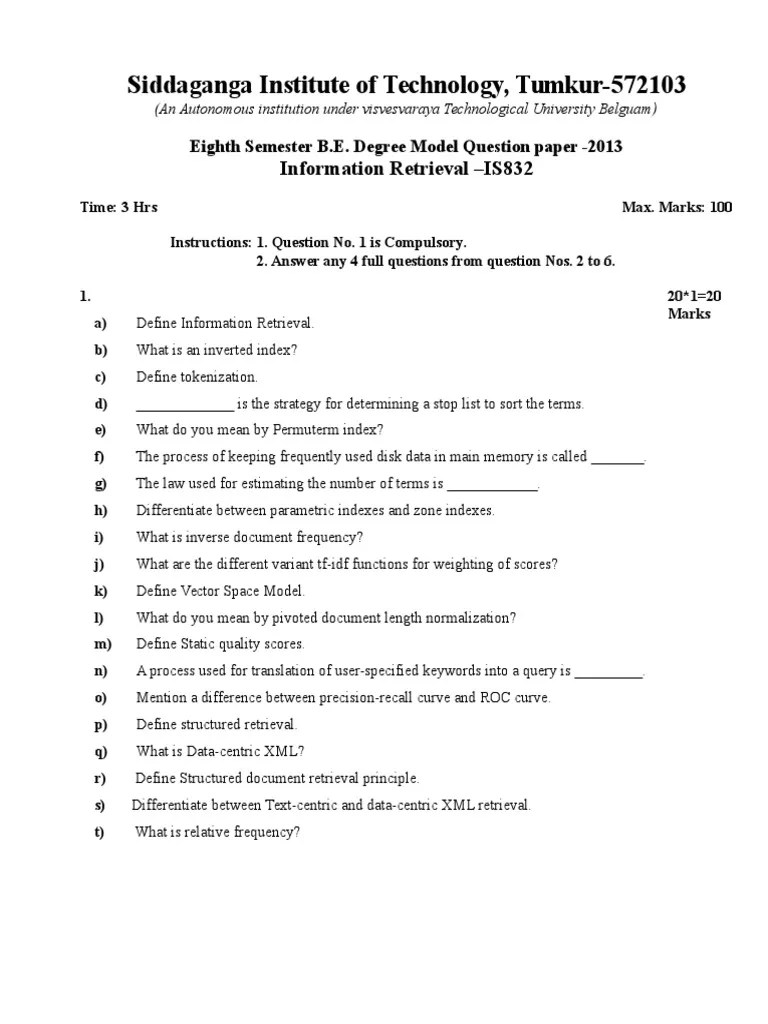 IR Model Question Paper | PDF | Search Engine Indexing | Information ...