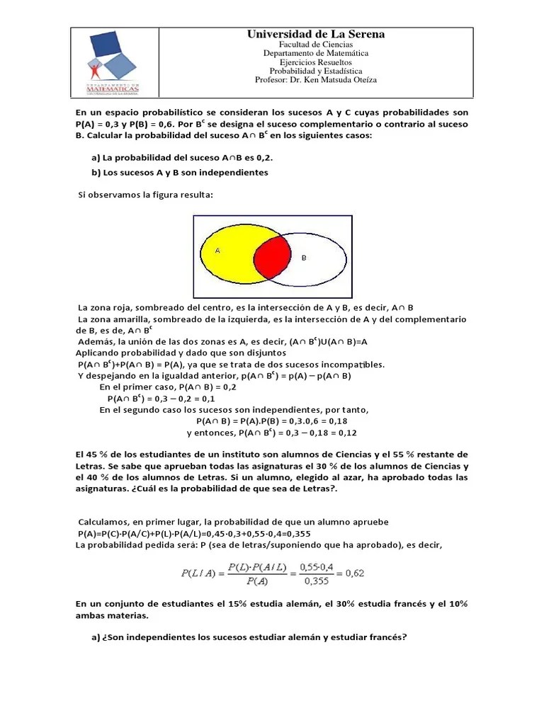 Ejercicios Prob. Y Estadística (Resueltos) | PDF | Probabilidad | Probabilidades Y Estadísticas
