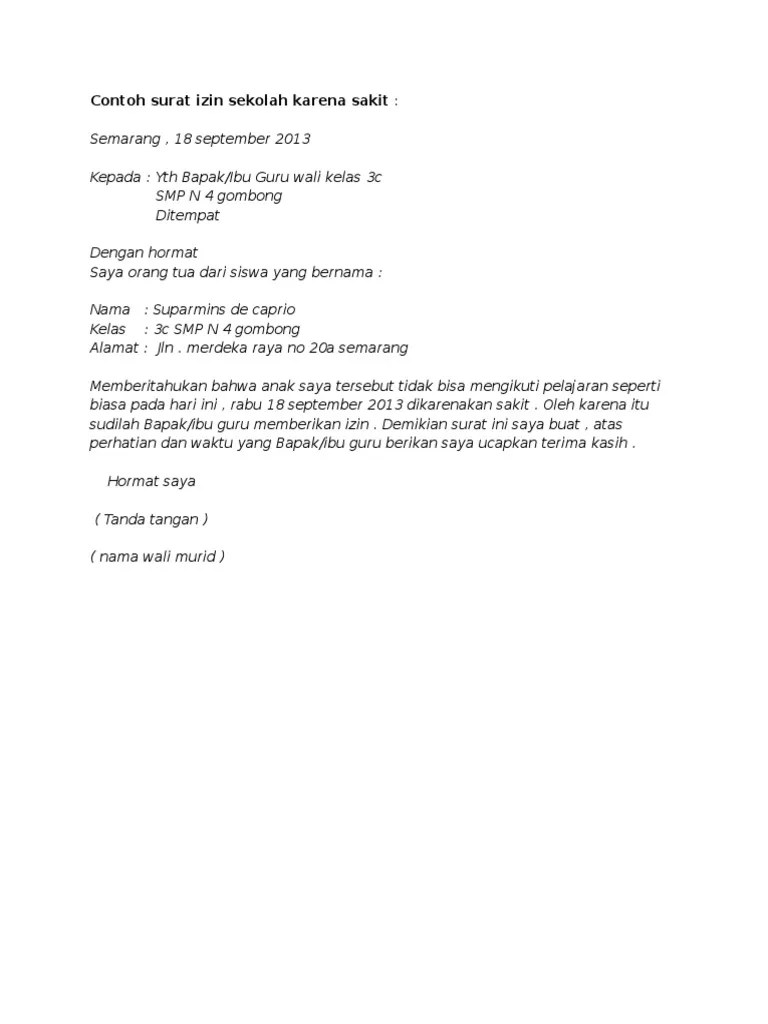 Nah, viva mengulas dan merangkum dari berbagai sumber sebagai berkut. Contoh Surat Izin Sekolah Karena Sakit Pdf