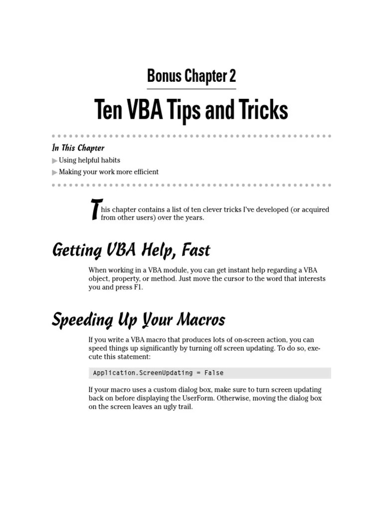 Ten VBA Tips And Tricks: Bonus Chapter 2 | Download Free PDF | Visual ...