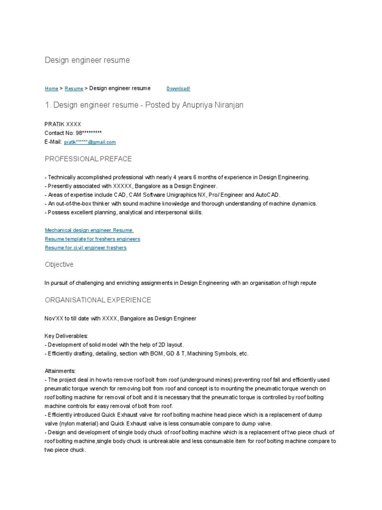 Design Engineer Resume 2 Secure Digital Technical Drawing