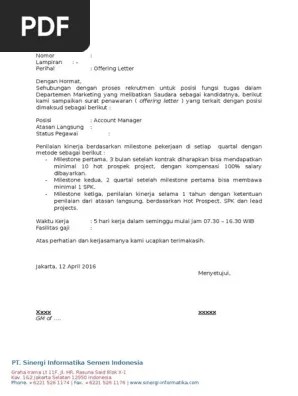 Pengertian offering letter dan bedanya dengan kontrak kerja. Format Offering Letter Pdf