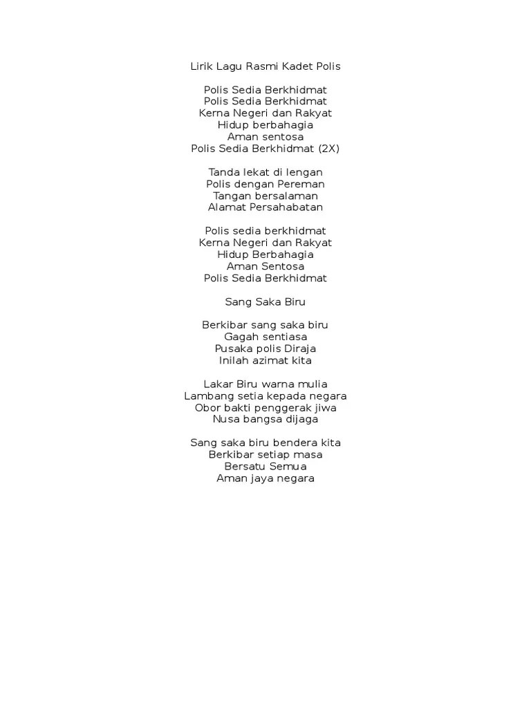 Lirik lagu sang saka biru : Lirik Lagu Rasmi Kadet Polis Pdf
