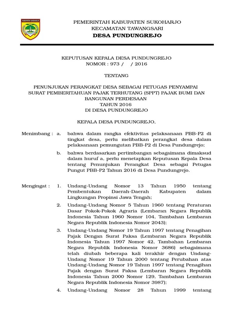 Kecamatan……kabupaten kebumen tentang petugas operator desa/kelurahan pemutakhiran data terpadu kesejahteraan sosial. Contoh Surat Keputusan Linmas Contoh Surat