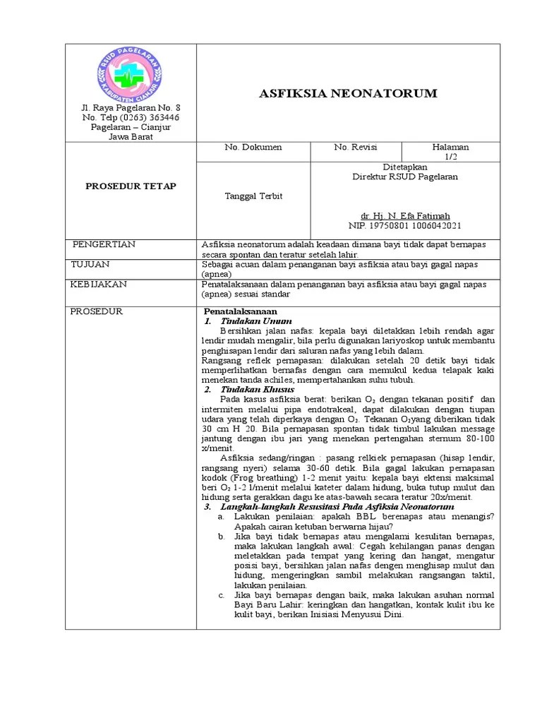 Pelaksanaan layanan kesehatan ibu dan bayi baru lahir. Sop Asfiksia Neonatorum Peri Pdf
