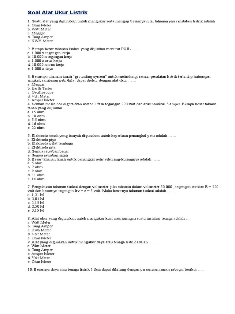 Contoh Soal Dan Jawaban Instalasi Listrik - Contoh Soal Terbaru