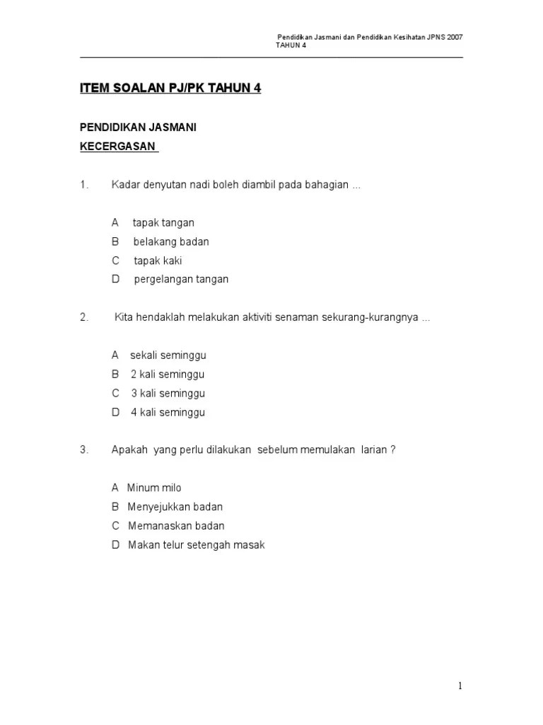 Lembaran kerja 1 cabutan bertuah jadual kepentingan . Pendidikan Kesihatan Tahun 4