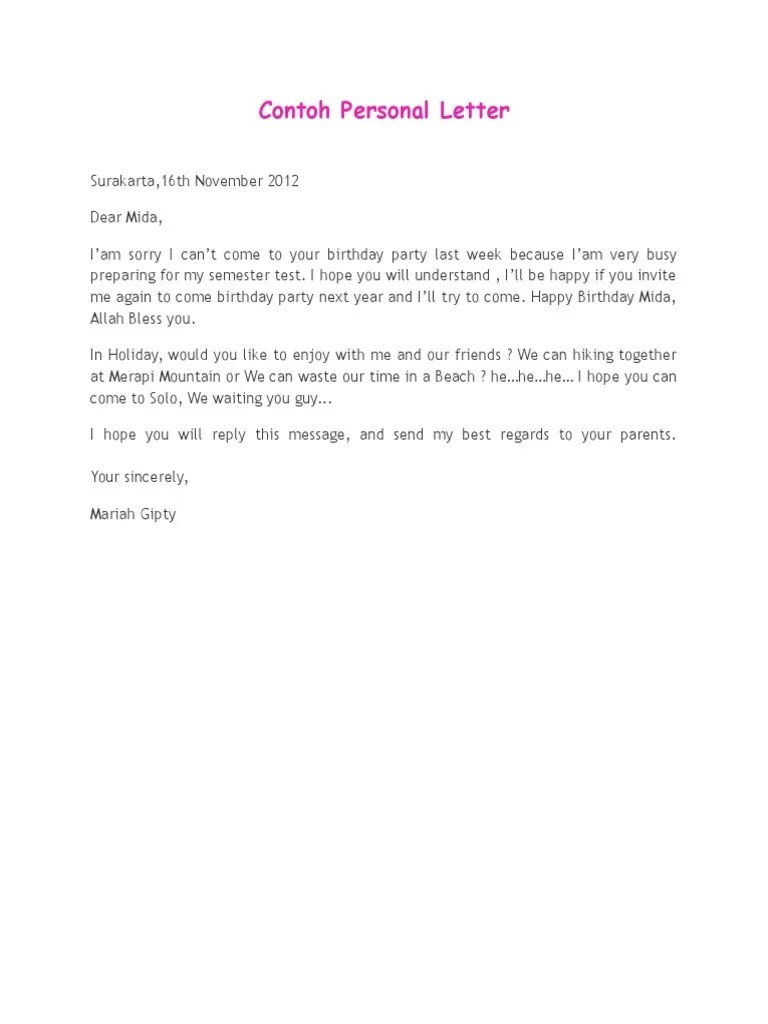 Contoh Personal Letter Internet Paragraph Written Communication