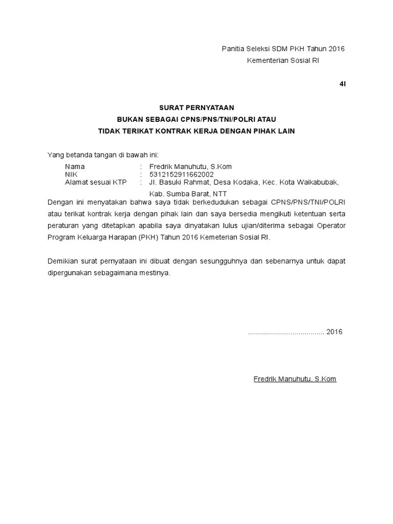 Doc Contoh Surat Pernyataan Non Pns Aries Semoi Academia Edu Tempat Tanggal Lahir.