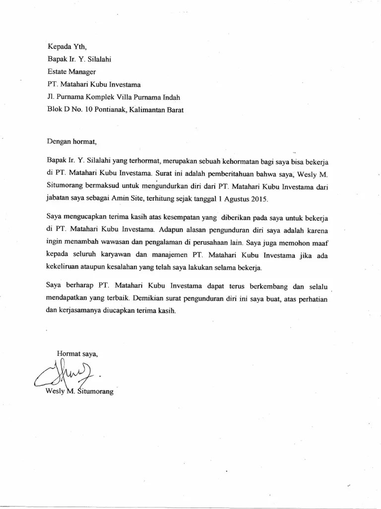 Contoh surat wakil khdn / 17 contoh surat wakil dari majikan. Contoh Surat Resign