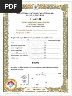 blangko ijazah paket a (terlampir) blangko ijazah paket b (terlampir) blangko ijazah paket c (terlampir) untuk lebih jelasnya mengenai pengisian shun dan cara penulisan ijazah yang benar sesuai peraturan pemerintah yang ada di dalam juknis penulisan ijazah 2019 pdf terbaru dapat anda unduh dibawah ini. 4 Lampiran Contoh Pengisian Blangko Ijazah Smk Sederajat 2016 Pdf Pdf