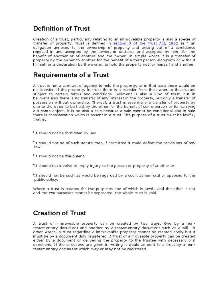 Definition Of Trust | PDF | Settlor | Trust Law