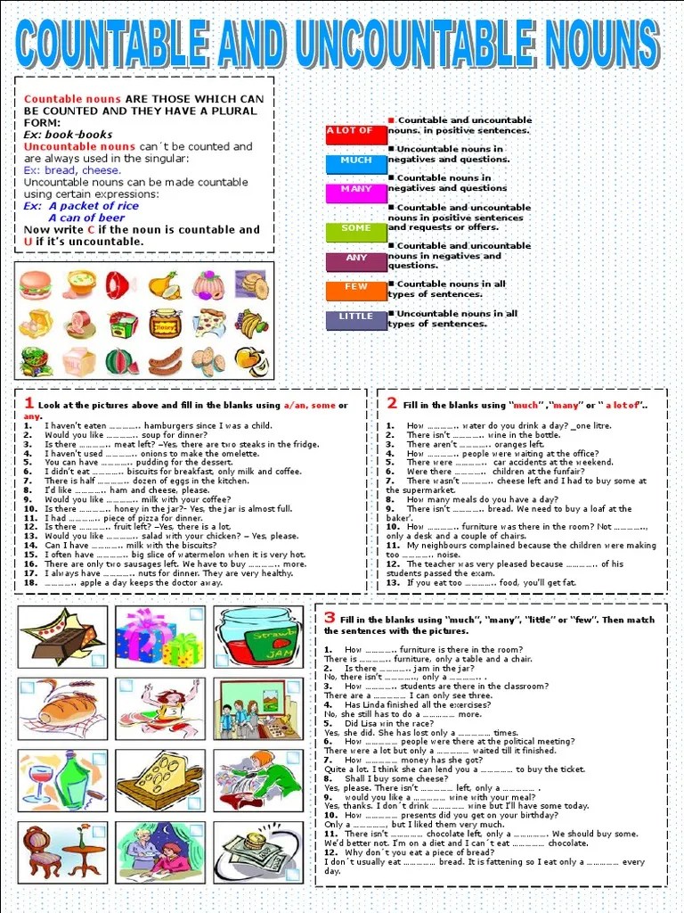 countable uncountable worksheet noun food and drink