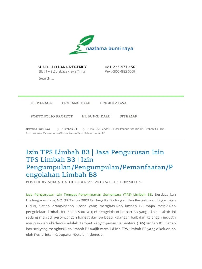Izin TPS Limbah B3 - Jasa Pengurusan Izin TPS Limbah B3 - Izin PDF | PDF