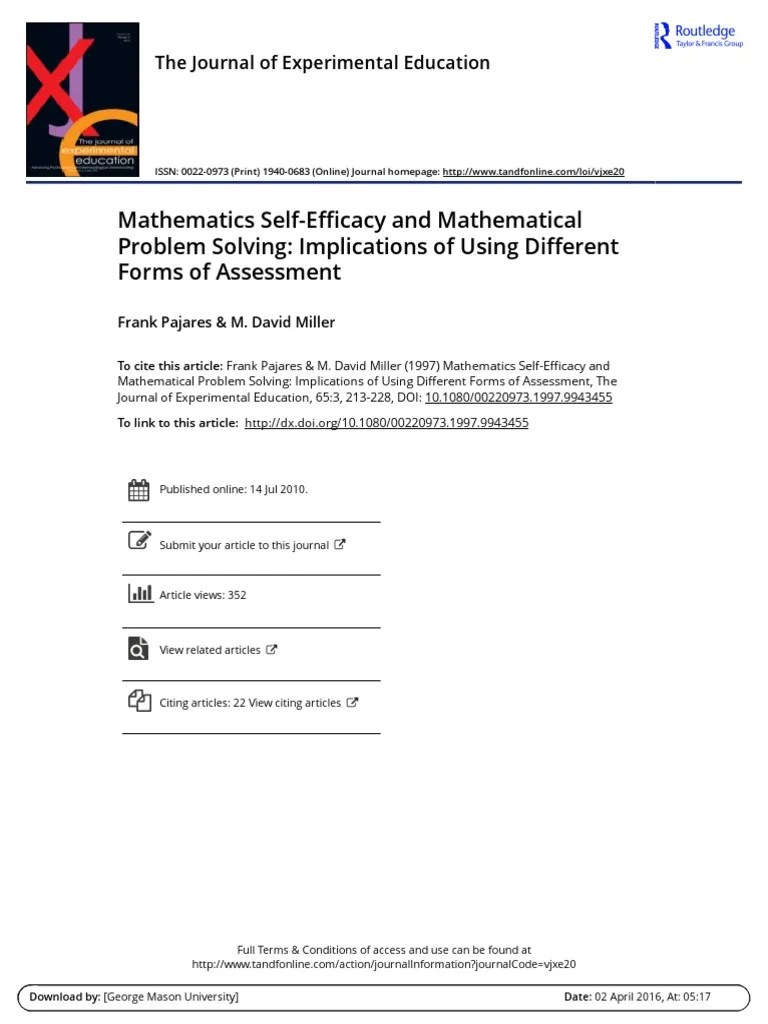 Mathematics Self-Efficacy And Mathematical Problem Solving Implications ...