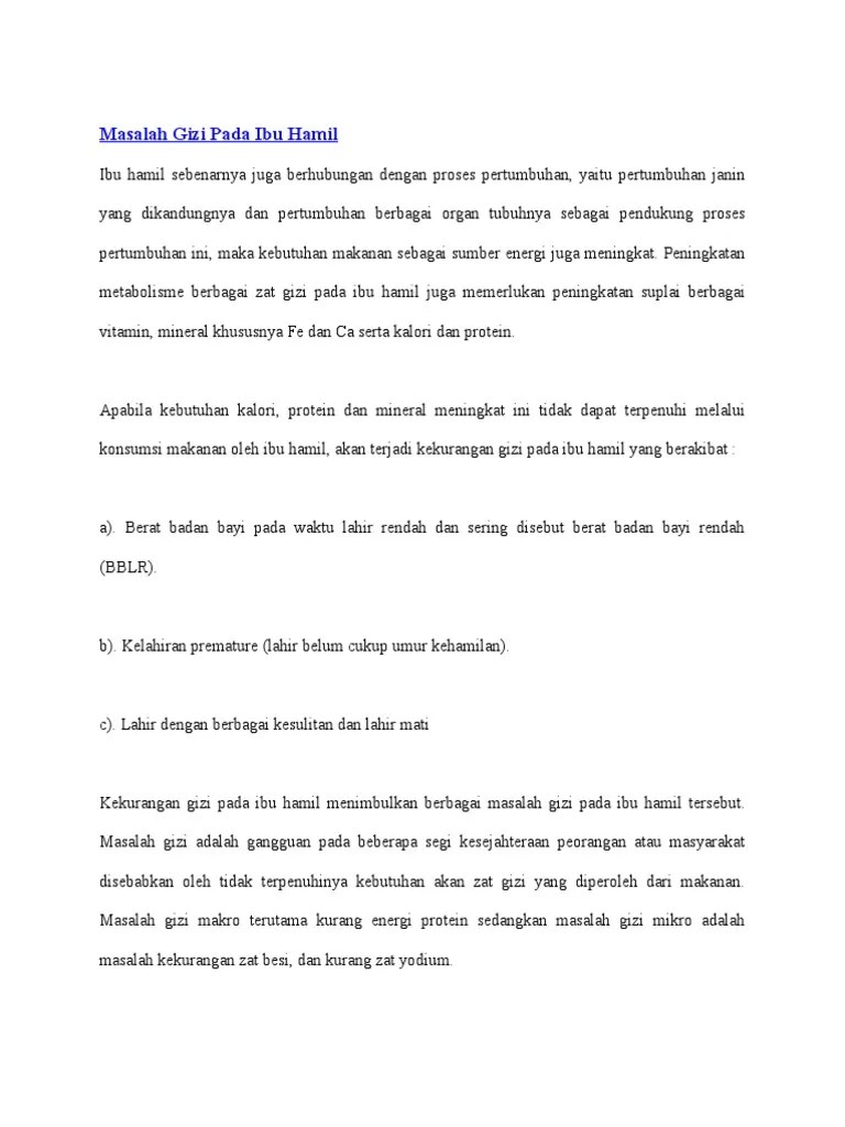 Vitamin a (kva), dan anemia gizi besi (agb). Masalah Gizi Pada Ibu Hamil Pdf