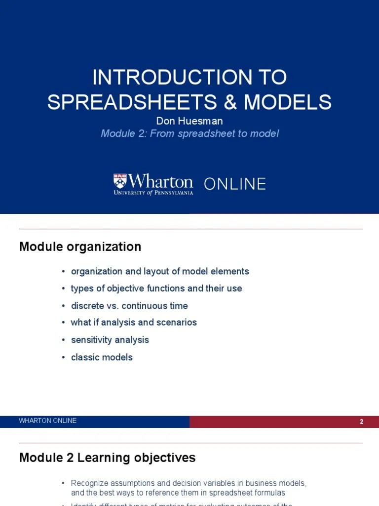 Module 2 Introduction To Spreadsheets - Models PDF | PDF | Sensitivity ...