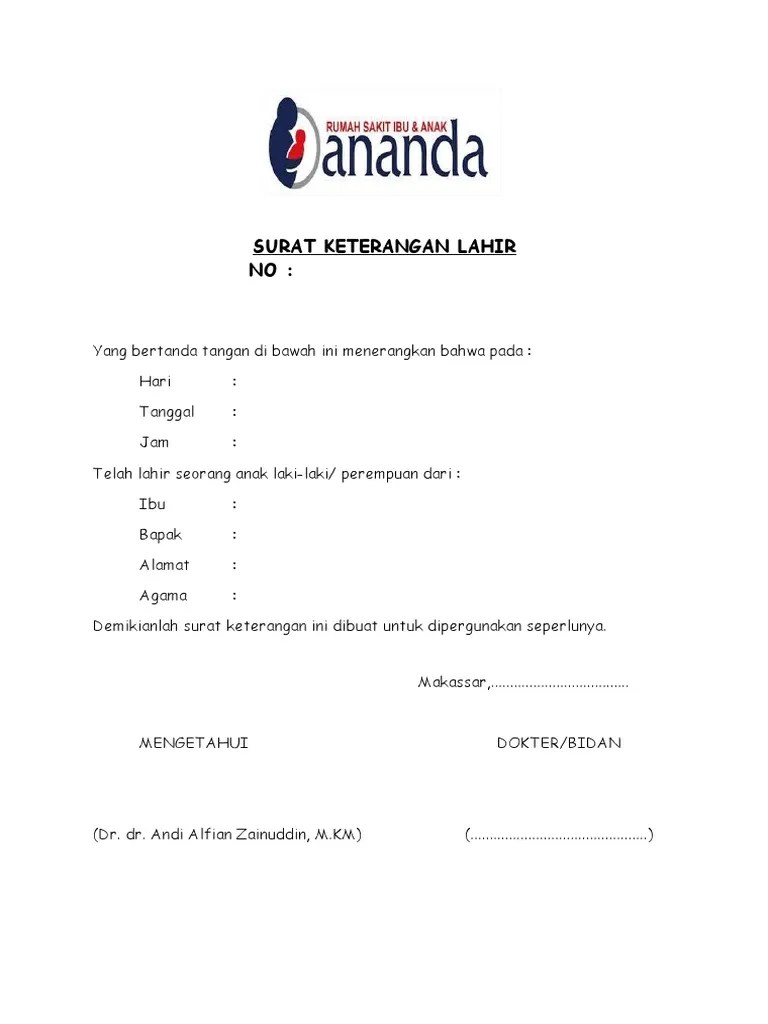 Surat pernyataan lahir jarak lebih 10 th. Surat Keterangan Lahir Sementara Pdf