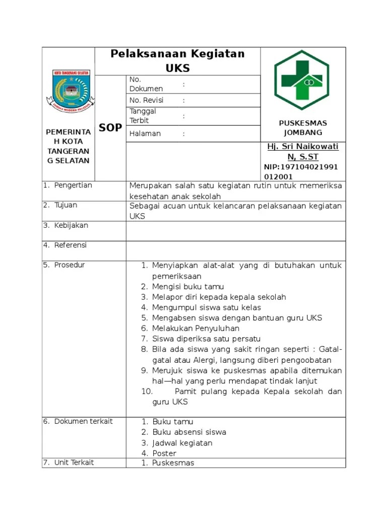 SOP Pelaksanaan Kegiatan UKS | PDF