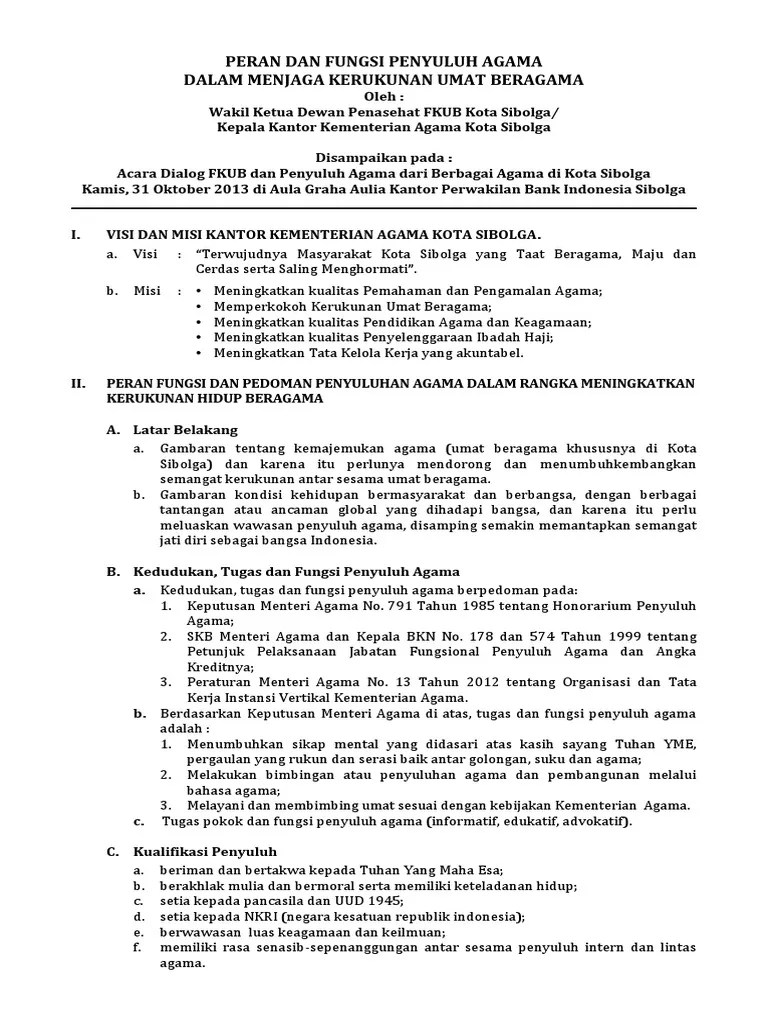 Peran Dan Fungsi Penyuluh Agama Dalam Menjaga Kerukunan Umat Beragama | PDF