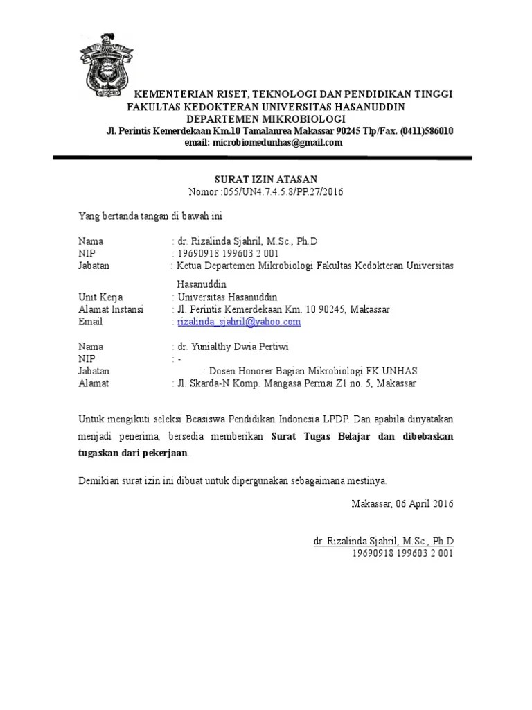 Contoh surat keterangan atasan langsung*. Surat Izin Atasan Pdf